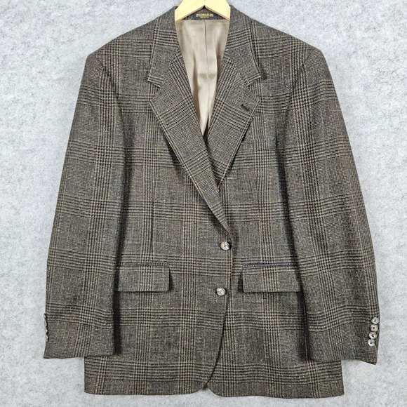 Evan Picone Men's Plaid Wool Blend Blazer Sport Coat Size 43R Greenish-Brown Vtg